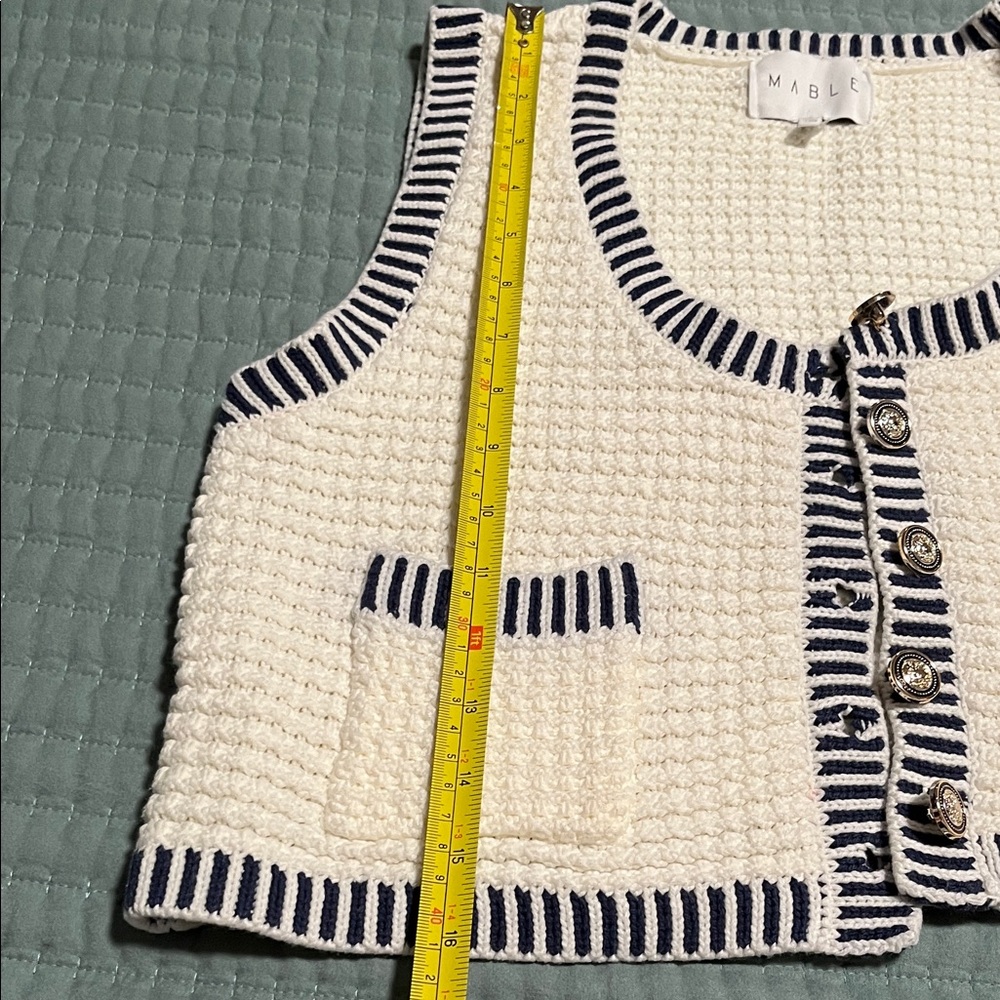 Mable Cream and Black Buttoned Cardigan Vest - Picture 8 of 11
